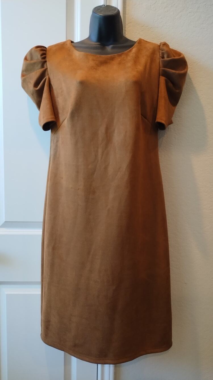 Shelby & Palmer Brown suede dress puff sleeves Size 14